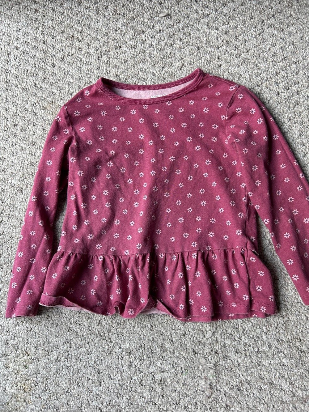 Girls' Floral Peplum Long-Sleeve Top - Dusty Rose